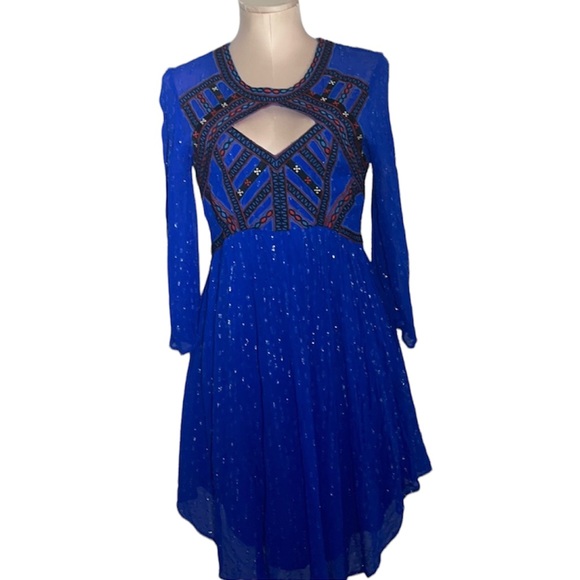 Free People dress.Size S.Royal blue with silver threading. Absolutely beautiful - Picture 6 of 14